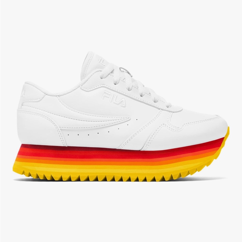Fila White Sneakers with Red and Yellow Sole, like new